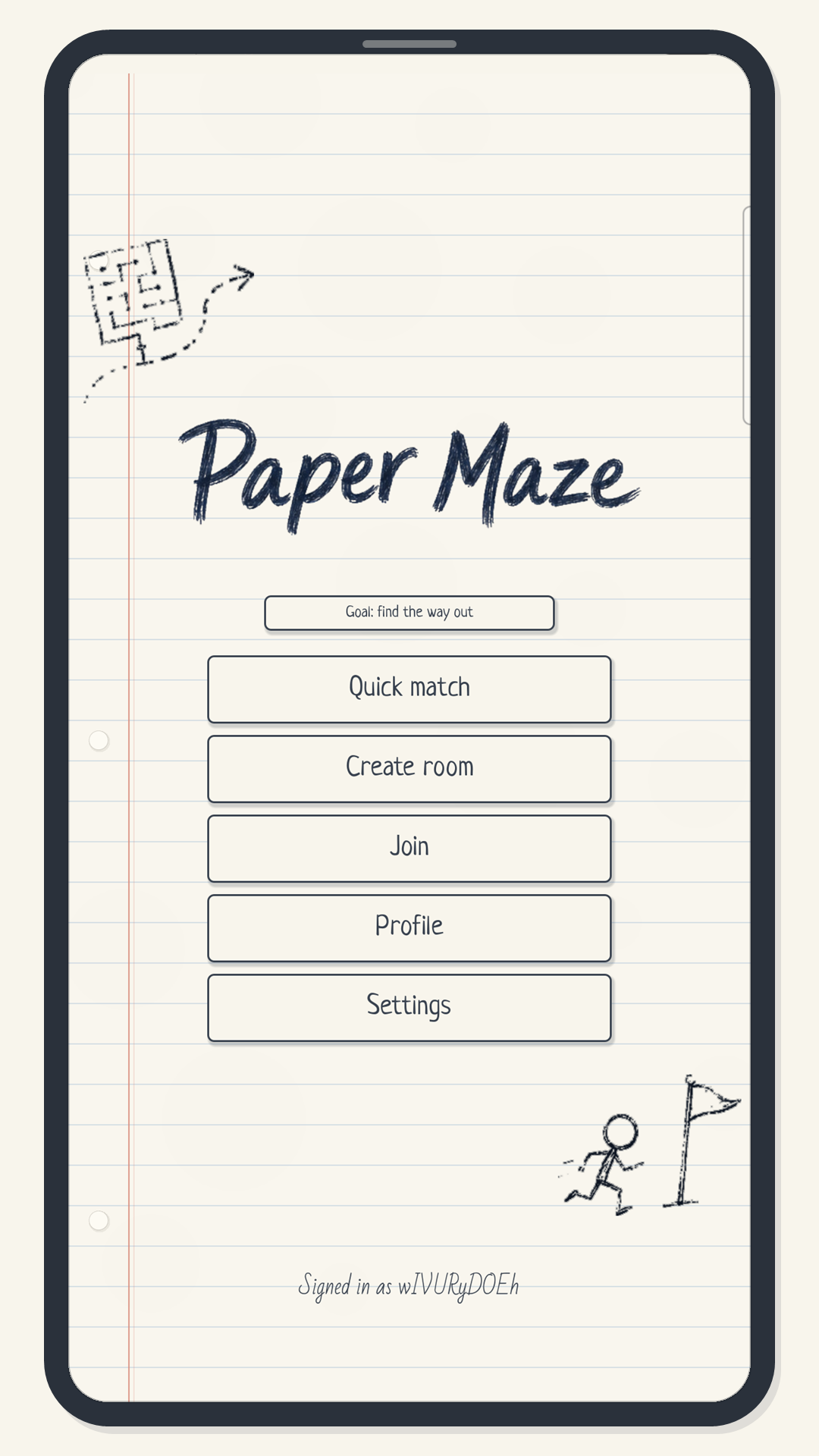Paper Maze home screen